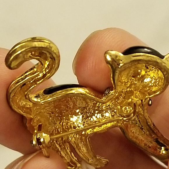 NWT Black Gold Cat Pin Brooch Glass Crystal Collar - Picture 4 of 8